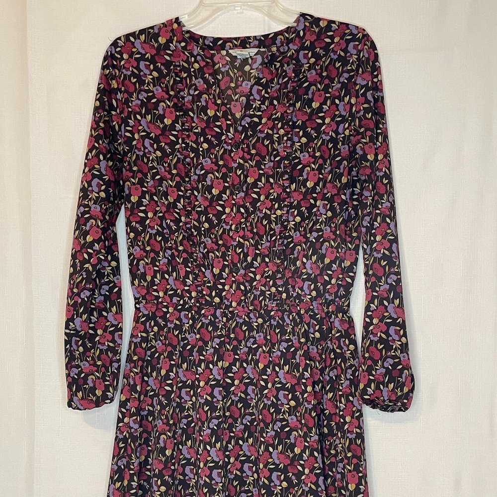Bass Long Sleeve Dress Brown Floral Small